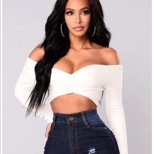 FASHION NOVA MYINA CRISS CROSS OFF SHOULDER TOP